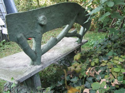Antieke Franse cementen Faux Bois tuinbank, faux bois garden bench